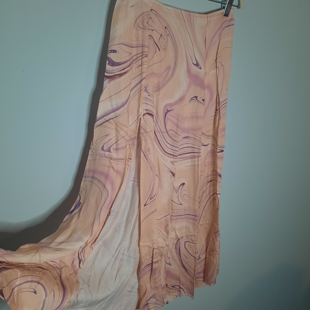 Olivaceous Peach and Purple Marble Swirl Skirt‎ With Right Sided Slit, Summer